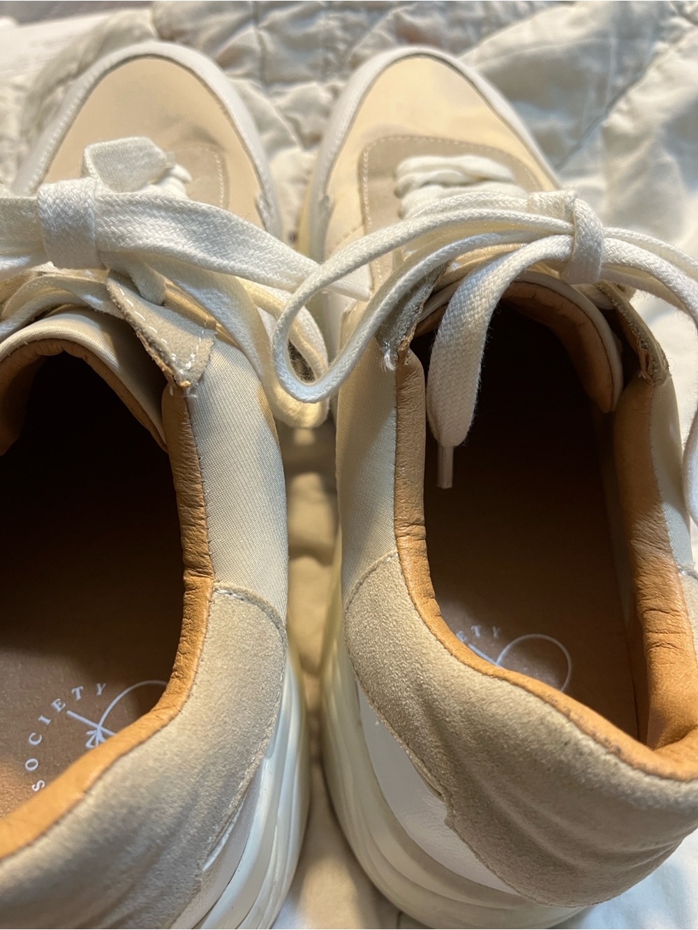 Beige and White Platform Sneakers with Cushioned Sole - Picture 9 of 9